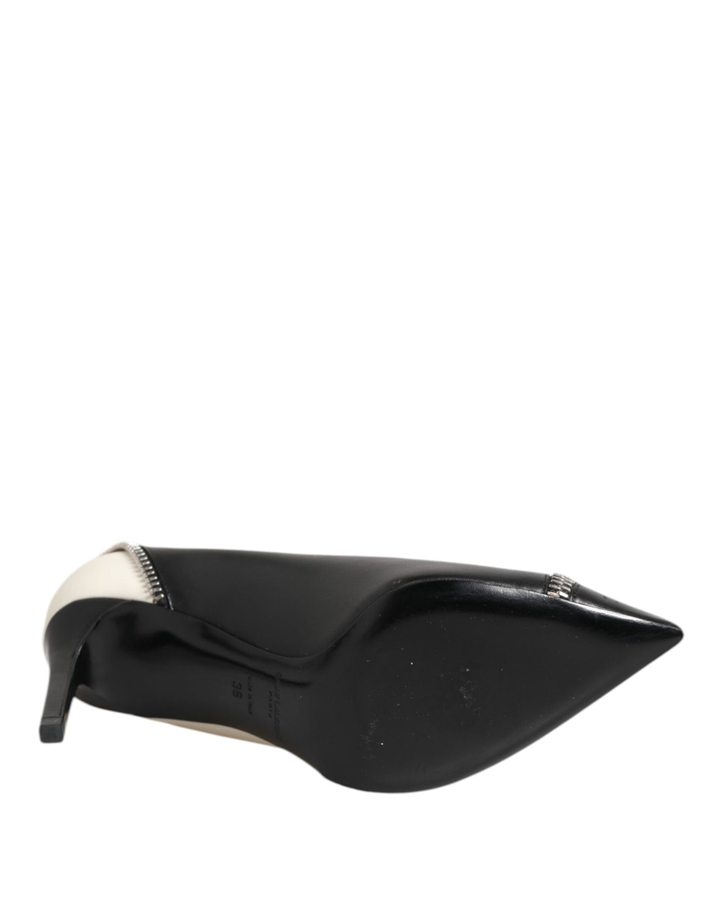 Saint Laurent White Black Leather Pointed Toe Heels Shoes