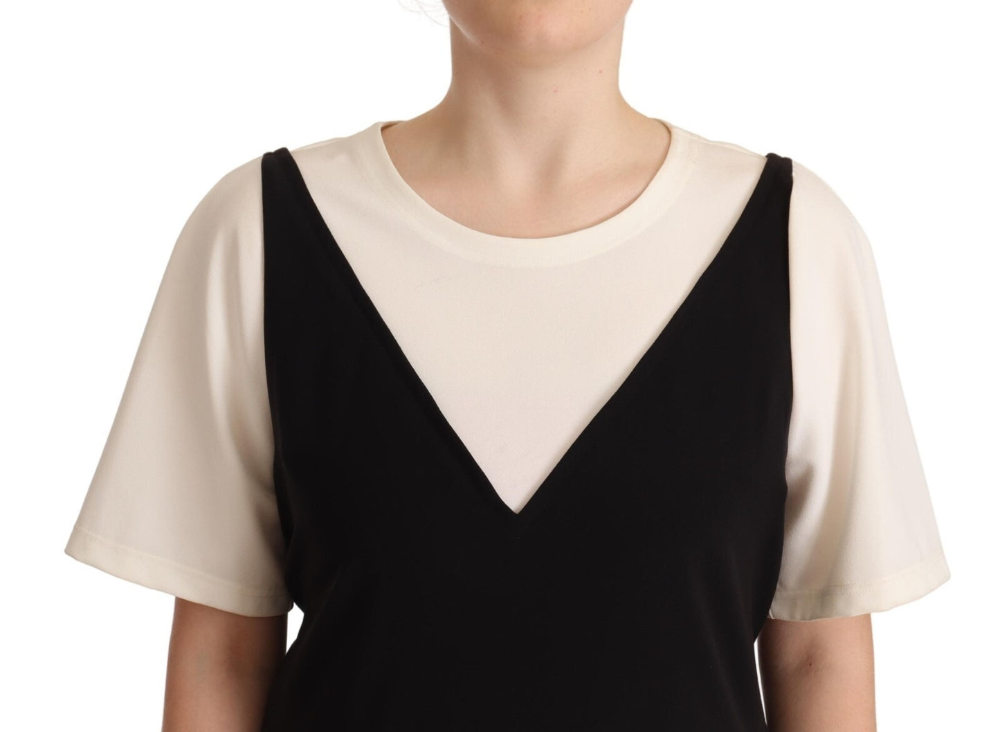 Boutique Moschino Black White Polyester Short Sleeves Top Blouse