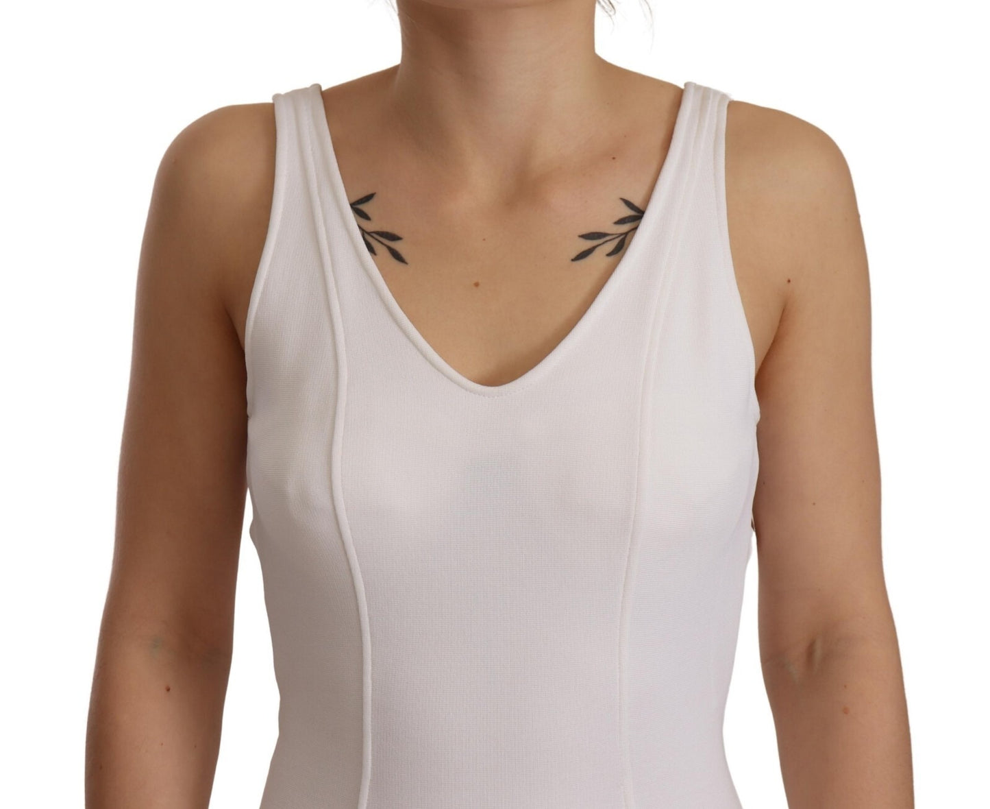 Maison Margiela Rayon White Sleeveless V-neck Sheath Midi Dress