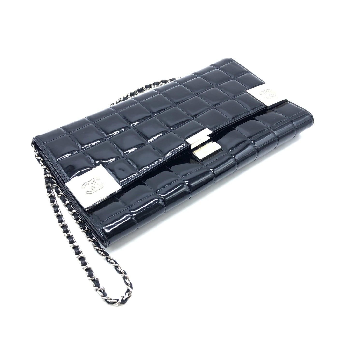 Chanel Black Patent Chocolate Bar Chain Shoulder Bag