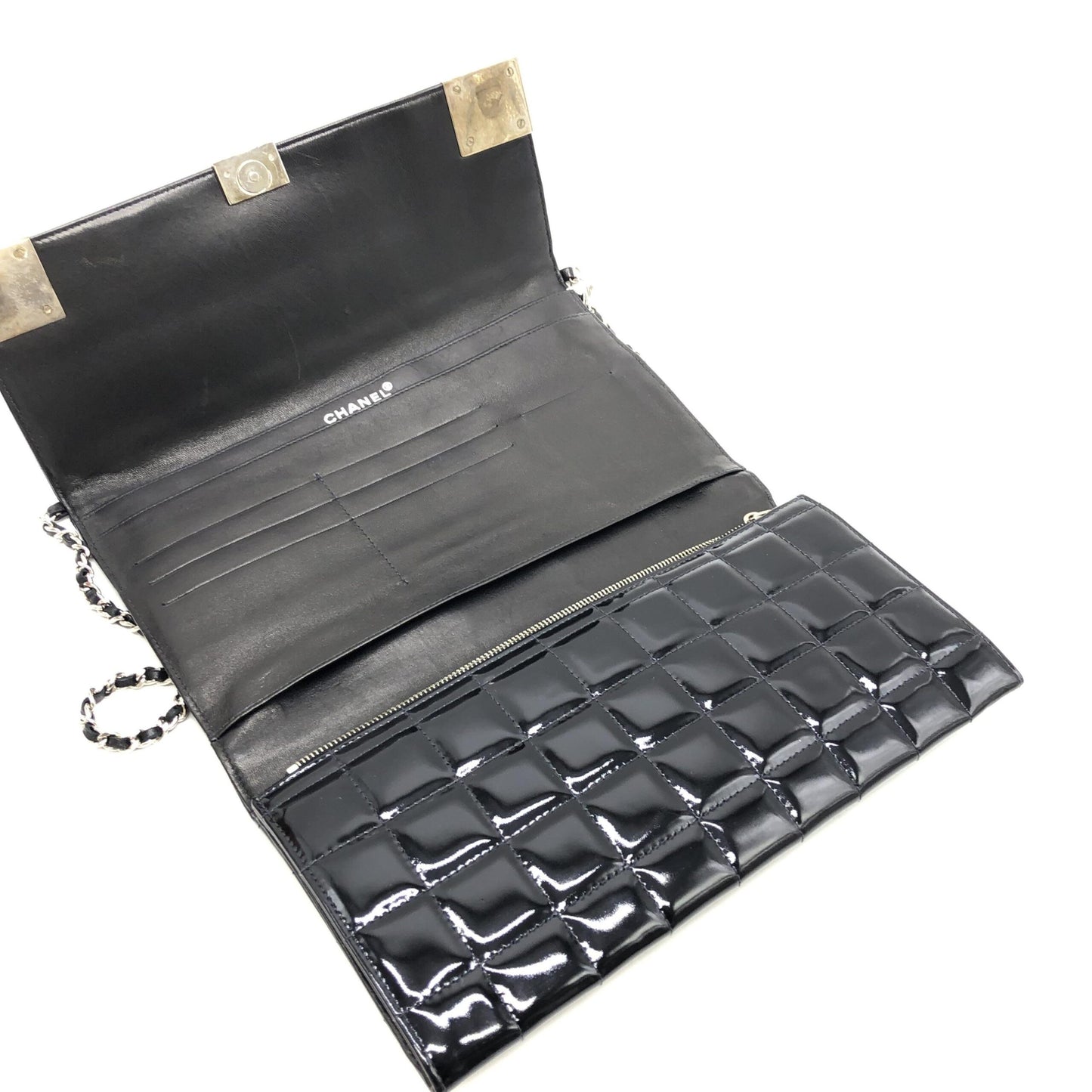Chanel Black Patent Chocolate Bar Chain Shoulder Bag