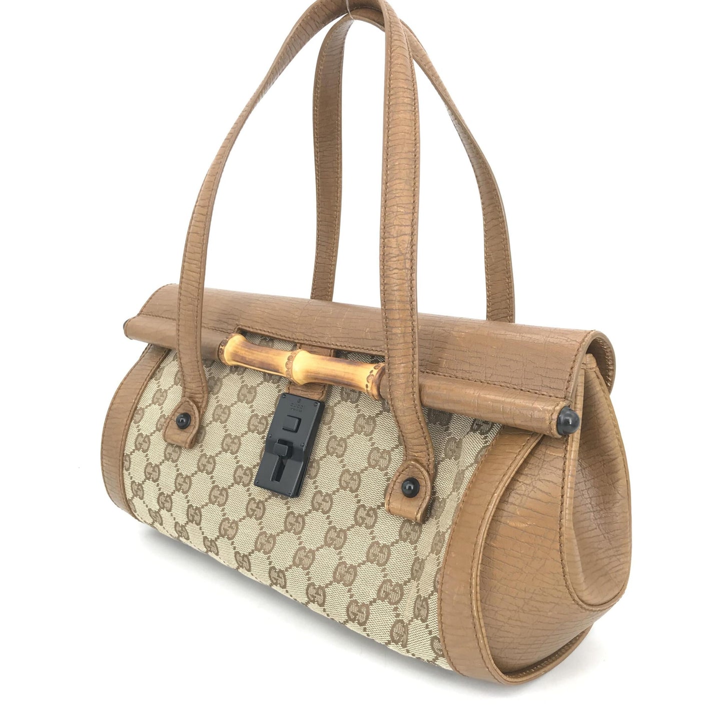 Gucci Canvas Bamboo Bullet Bag, Brown Color