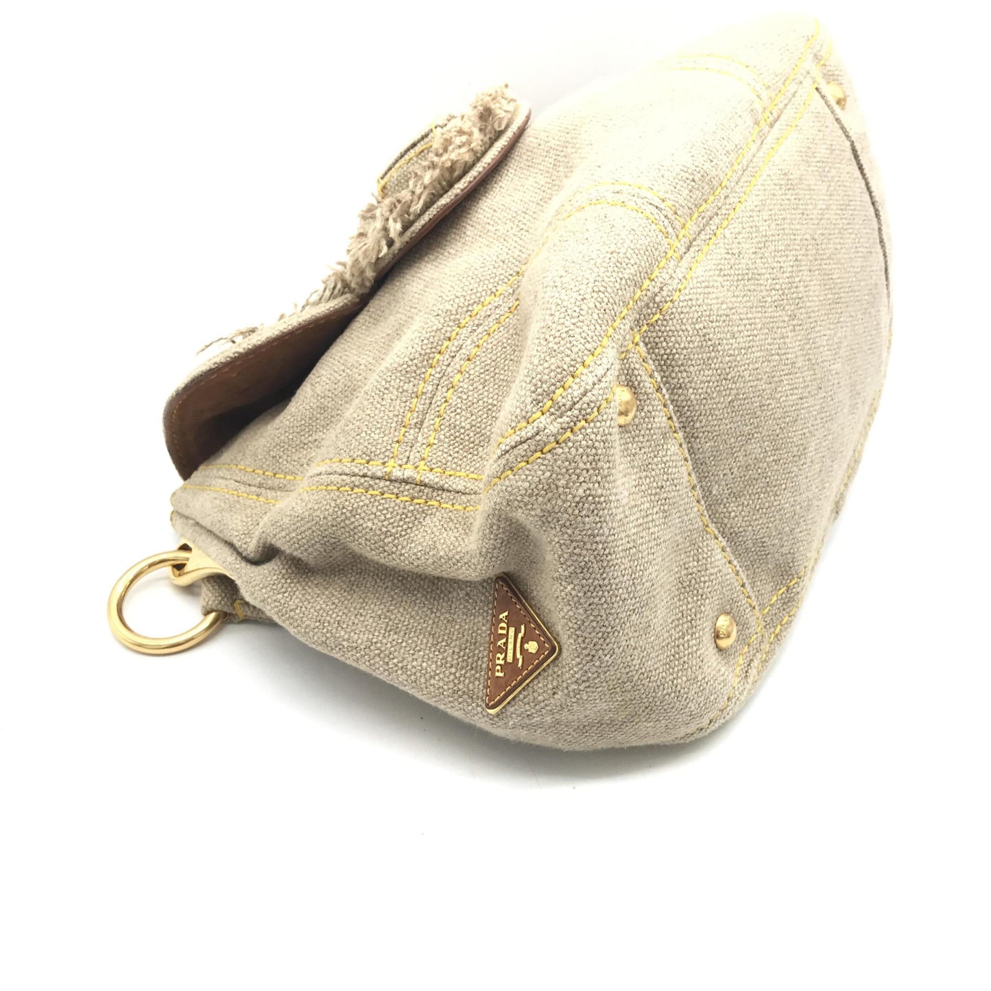 Prada Fringe Canvas Crossbody Handbag With Gold Accents