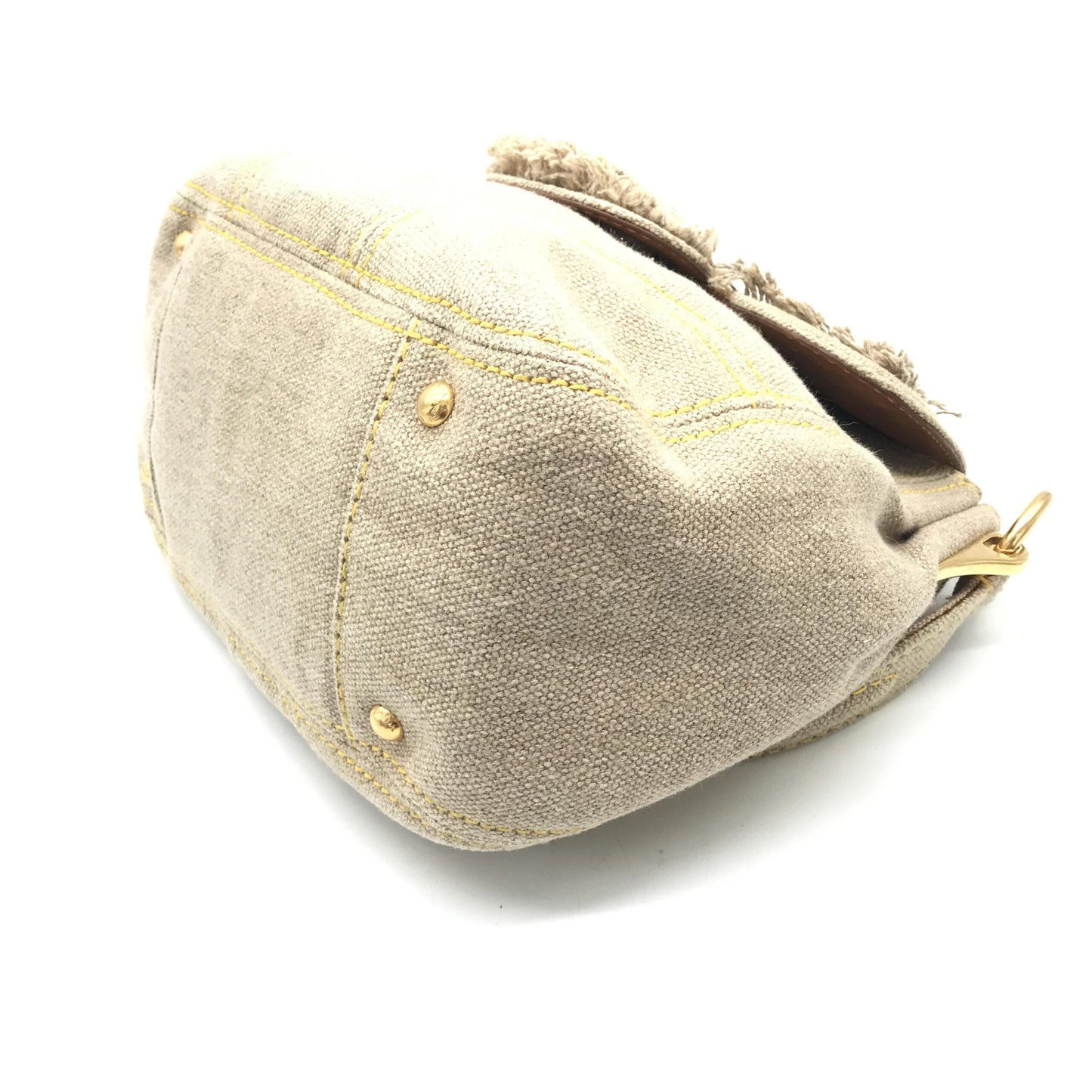 Prada Fringe Canvas Crossbody Handbag With Gold Accents