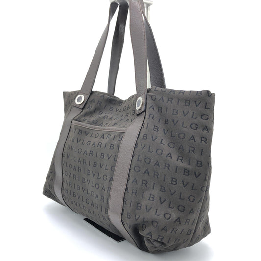 Bulgari Logo Canvas Tote Bag With Pockets