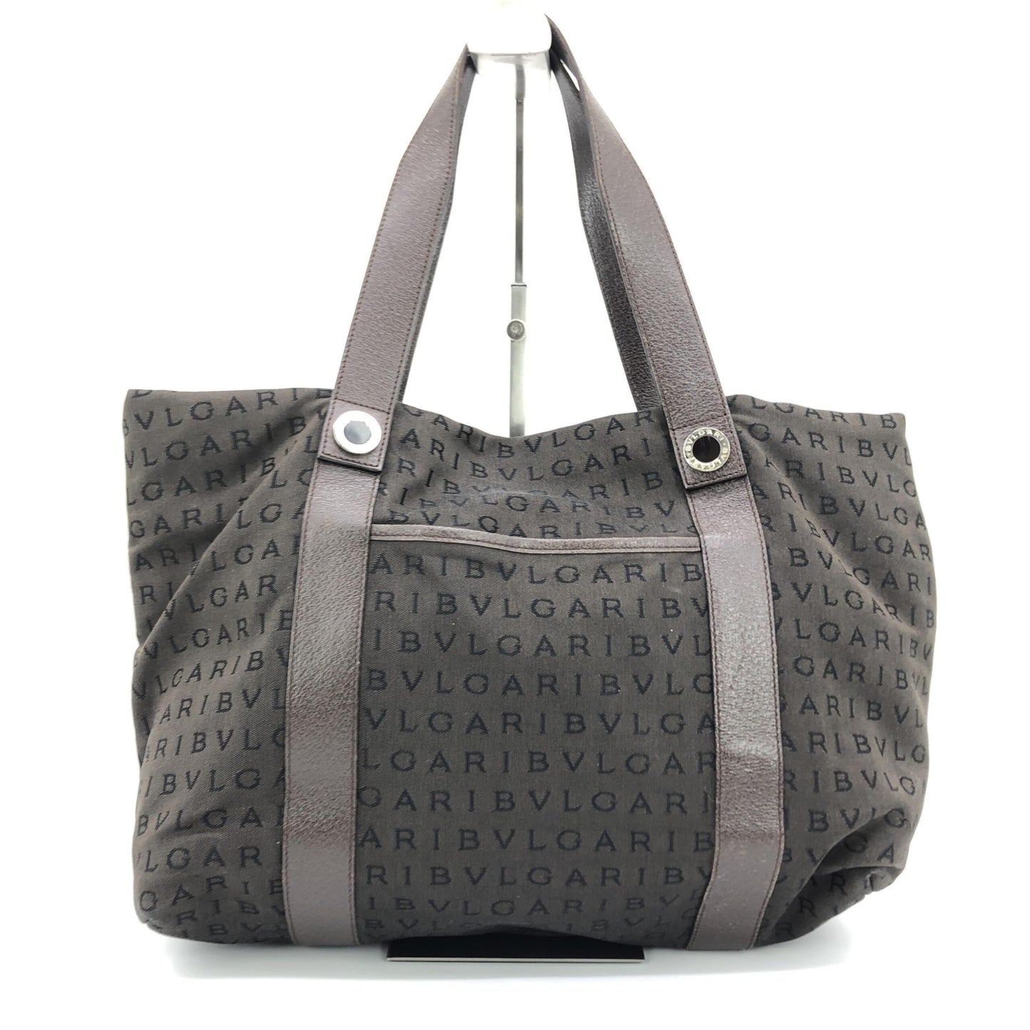 Bulgari Logo Canvas Tote Bag With Pockets