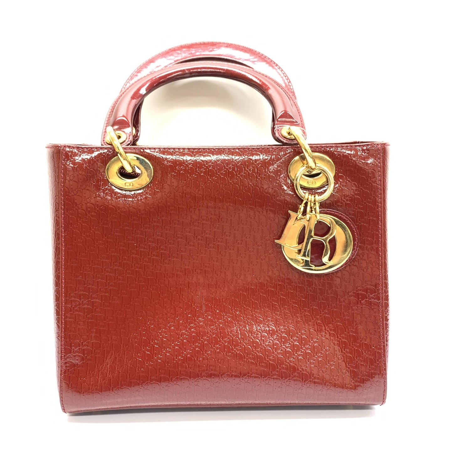Christian Dior Lady D-Lite Patent Leather Burgundy Patent Leather Handbag With Charms