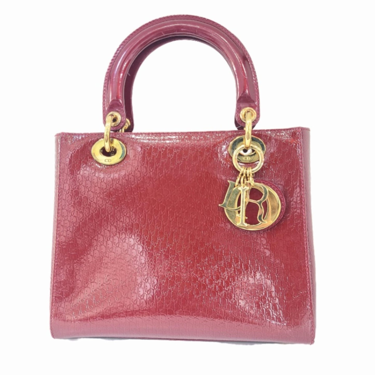 Christian Dior Lady D-Lite Patent Leather Burgundy Patent Leather Handbag With Charms