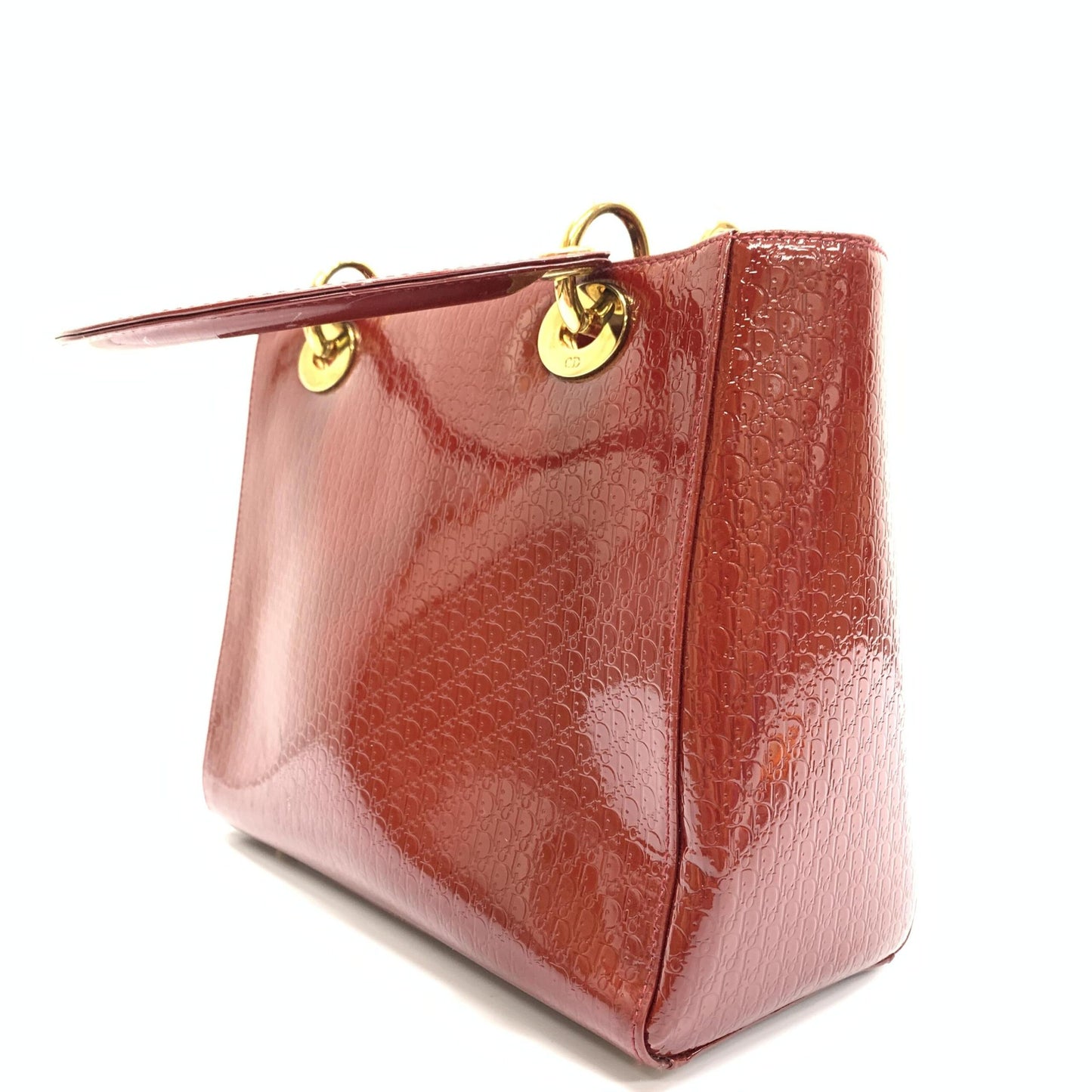 Christian Dior Lady D-Lite Patent Leather Burgundy Patent Leather Handbag With Charms