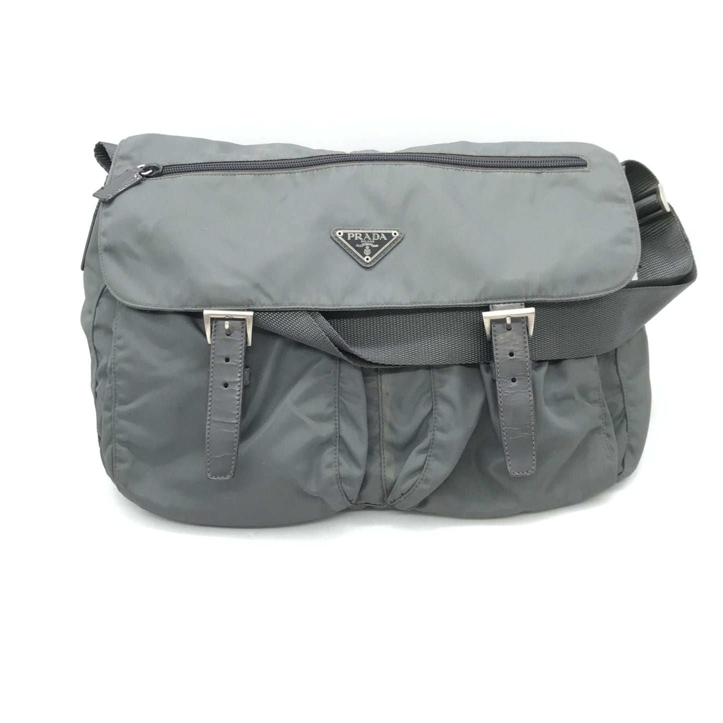 Prada Gray Nylon Shoulder Bag With Straps